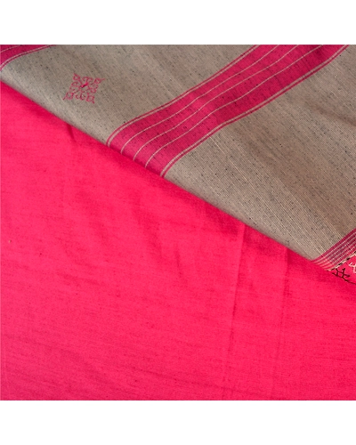 Sanskriti Vintage Pink Sarees Blend Cotton Hand Embroidered Sindhi Sari Fabric, PS-61150-Pink-Thread Work-Blend Cotton-3