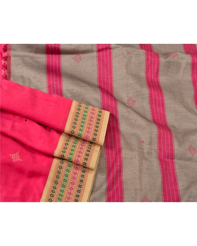 Sanskriti Vintage Pink Sarees Blend Cotton Hand Embroidered Sindhi Sari Fabric, PS-61150-Pink-Thread Work-Blend Cotton-8