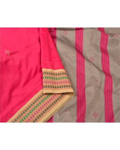 Sanskriti Vintage Pink Sarees Blend Cotton Hand Embroidered Sindhi Sari Fabric, PS-61150-Pink-Thread Work-Blend Cotton-10