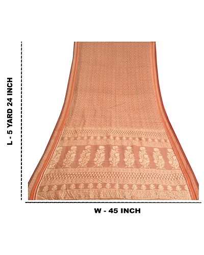 Sanskriti Vintage Brown Sarees Pure Silk Printed Woven Premium Sari Craft Fabric, PS-61155-Brown-Printed Work-Pure Silk-1