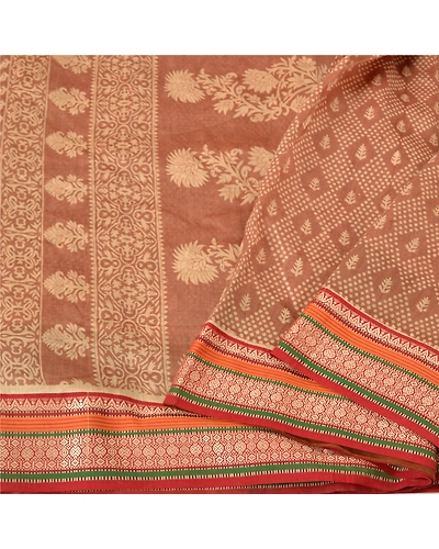Sanskriti Vintage Brown Sarees Pure Silk Printed Woven Premium Sari Craft Fabric, PS-61155-Brown-Printed Work-Pure Silk-2