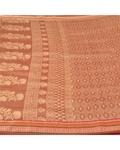 Sanskriti Vintage Brown Sarees Pure Silk Printed Woven Premium Sari Craft Fabric, PS-61155-Brown-Printed Work-Pure Silk-4