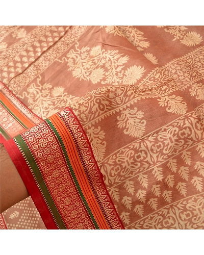 Sanskriti Vintage Brown Sarees Pure Silk Printed Woven Premium Sari Craft Fabric, PS-61155-Brown-Printed Work-Pure Silk-5