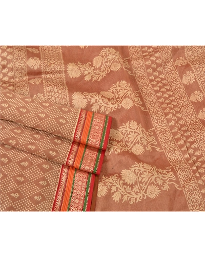 Sanskriti Vintage Brown Sarees Pure Silk Printed Woven Premium Sari Craft Fabric, PS-61155-Brown-Printed Work-Pure Silk-8