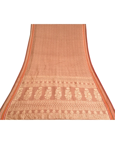 Sanskriti Vintage Brown Sarees Pure Silk Printed Woven Premium Sari Craft Fabric, PS-61155-Brown-Printed Work-Pure Silk-9