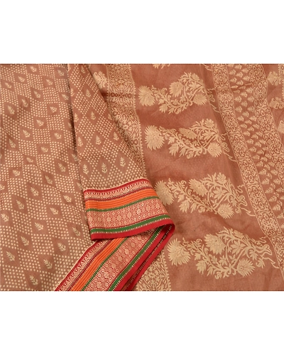 Sanskriti Vintage Brown Sarees Pure Silk Printed Woven Premium Sari Craft Fabric, PS-61155-Brown-Printed Work-Pure Silk-10