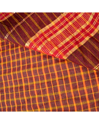 Sanskriti Vintage Dark Red Sarees Pure Cotton Woven Premium Sari Craft Fabric, PS-61156-Dark Red-Woven Work-Pure Cotton-3