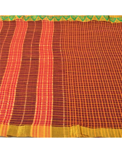 Sanskriti Vintage Dark Red Sarees Pure Cotton Woven Premium Sari Craft Fabric, PS-61156-Dark Red-Woven Work-Pure Cotton-4