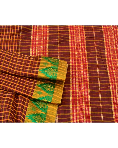 Sanskriti Vintage Dark Red Sarees Pure Cotton Woven Premium Sari Craft Fabric, PS-61156-Dark Red-Woven Work-Pure Cotton-8