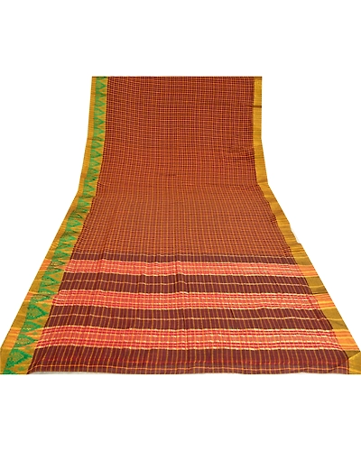 Sanskriti Vintage Dark Red Sarees Pure Cotton Woven Premium Sari Craft Fabric, PS-61156-Dark Red-Woven Work-Pure Cotton-9