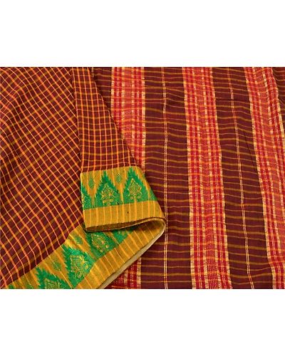 Sanskriti Vintage Dark Red Sarees Pure Cotton Woven Premium Sari Craft Fabric, PS-61156-Dark Red-Woven Work-Pure Cotton-10