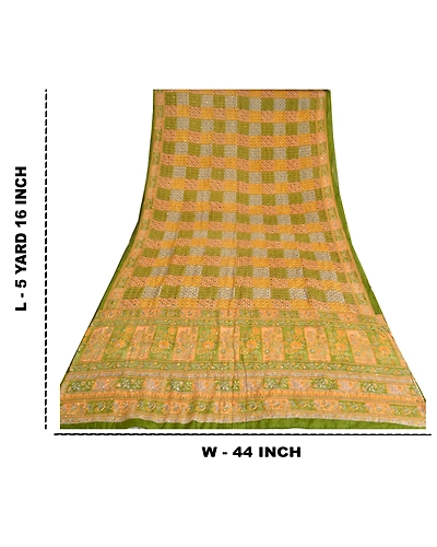 Sanskriti Vintage Green Sarees 100% Pure Silk Hand Beaded Kantha Sari Fabric, PS-61159-Green-Thread Work-Pure Silk-1