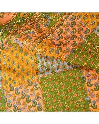 Sanskriti Vintage Green Sarees 100% Pure Silk Hand Beaded Kantha Sari Fabric, PS-61159-Green-Thread Work-Pure Silk-3