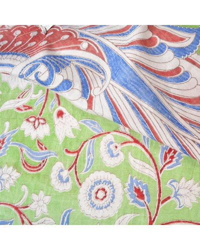 Sanskriti Vintage Green Sarees Cotton Silk Handmade Kalamkari Animal Sari Fabric, PS-61169-Green &amp; Blue-Kalamkari Work-Cotton Silk-3