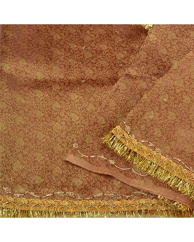 Sanskriti Vintage Golden Brown Sarees Tissue Hand Beaded Woven Sari Fabric, PS-61171-Golden Brown-Woven Work-Tissue-2