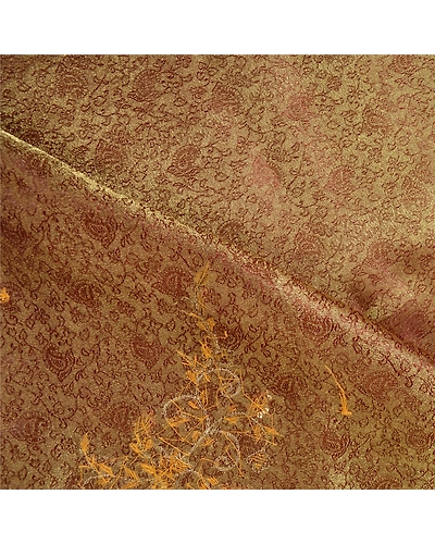 Sanskriti Vintage Golden Brown Sarees Tissue Hand Beaded Woven Sari Fabric, PS-61171-Golden Brown-Woven Work-Tissue-3
