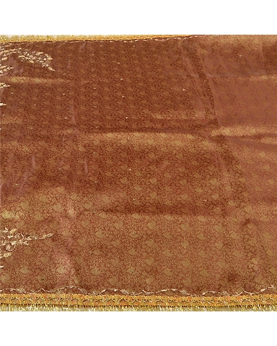 Sanskriti Vintage Golden Brown Sarees Tissue Hand Beaded Woven Sari Fabric, PS-61171-Golden Brown-Woven Work-Tissue-4