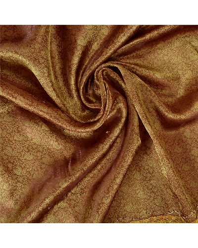 Sanskriti Vintage Golden Brown Sarees Tissue Hand Beaded Woven Sari Fabric, PS-61171-Golden Brown-Woven Work-Tissue-7