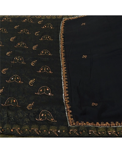 Sanskriti Vintage Bollywood Sarees Pure Georgette Silk Hand Beaded Sari Fabric, PS-61172-Black-Woven Work-Pure Georgette Silk-4