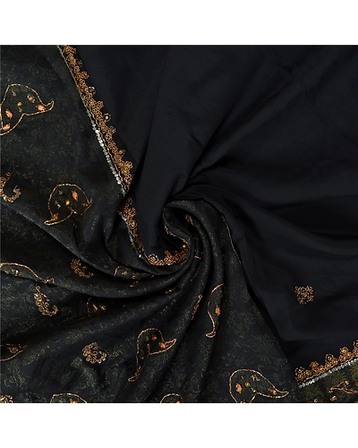 Sanskriti Vintage Bollywood Sarees Pure Georgette Silk Hand Beaded Sari Fabric, PS-61172-Black-Woven Work-Pure Georgette Silk-7