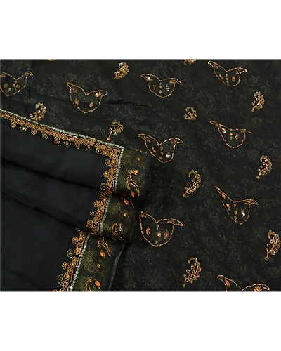 Sanskriti Vintage Bollywood Sarees Pure Georgette Silk Hand Beaded Sari Fabric, PS-61172-Black-Woven Work-Pure Georgette Silk-8