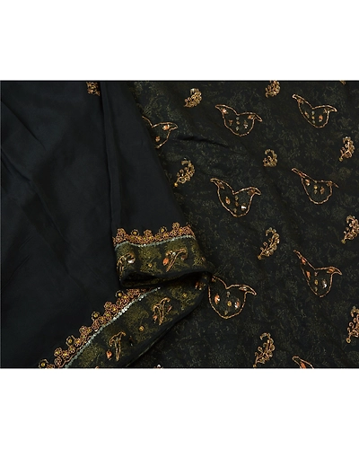 Sanskriti Vintage Bollywood Sarees Pure Georgette Silk Hand Beaded Sari Fabric, PS-61172-Black-Woven Work-Pure Georgette Silk-10