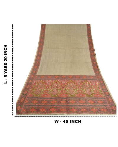 Sanskriti Vintage Ivory Indian Sarees Art Silk Printed Woven Sari Craft Fabric, PS-61175-Ivory-Woven Work-Art Silk-1