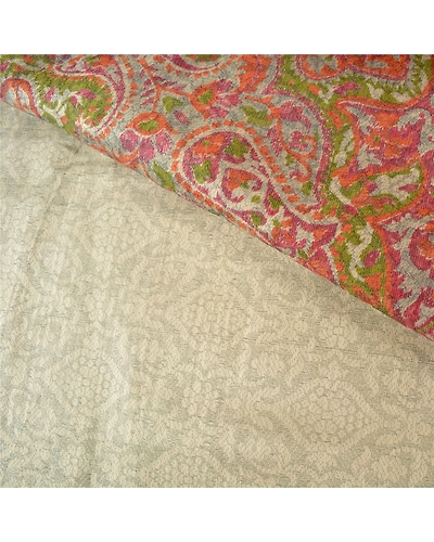 Sanskriti Vintage Ivory Indian Sarees Art Silk Printed Woven Sari Craft Fabric, PS-61175-Ivory-Woven Work-Art Silk-3
