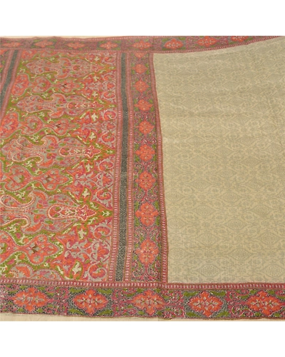 Sanskriti Vintage Ivory Indian Sarees Art Silk Printed Woven Sari Craft Fabric, PS-61175-Ivory-Woven Work-Art Silk-4