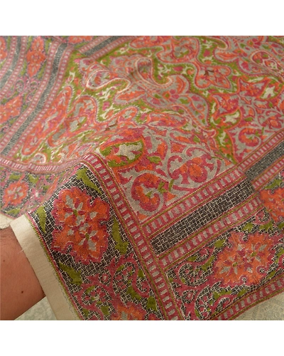 Sanskriti Vintage Ivory Indian Sarees Art Silk Printed Woven Sari Craft Fabric, PS-61175-Ivory-Woven Work-Art Silk-5