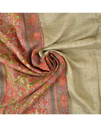 Sanskriti Vintage Ivory Indian Sarees Art Silk Printed Woven Sari Craft Fabric, PS-61175-Ivory-Woven Work-Art Silk-7