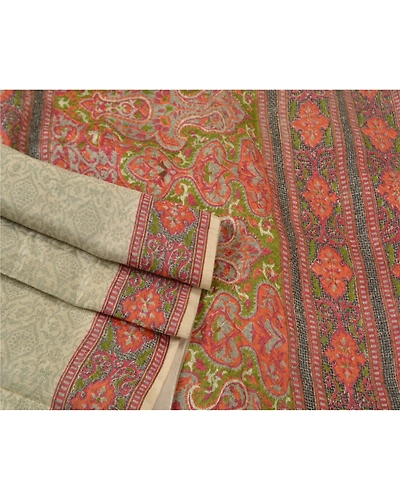 Sanskriti Vintage Ivory Indian Sarees Art Silk Printed Woven Sari Craft Fabric, PS-61175-Ivory-Woven Work-Art Silk-8