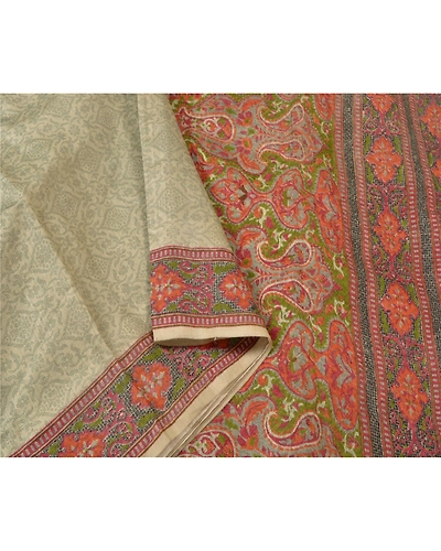 Sanskriti Vintage Ivory Indian Sarees Art Silk Printed Woven Sari Craft Fabric, PS-61175-Ivory-Woven Work-Art Silk-10