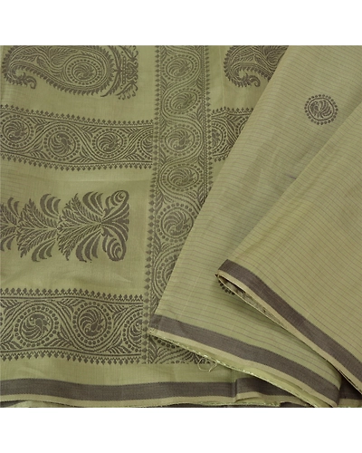 Sanskriti Vintage Olive Green Sarees Pure Silk Woven Animal Sari Craft Fabric, PS-61183-Olive Green-Woven Work-Pure Silk-2