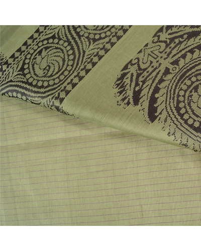 Sanskriti Vintage Olive Green Sarees Pure Silk Woven Animal Sari Craft Fabric, PS-61183-Olive Green-Woven Work-Pure Silk-3
