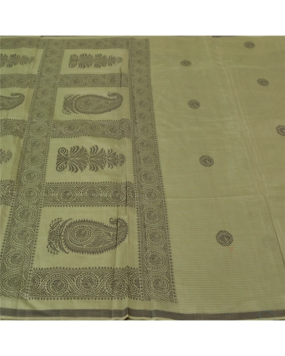 Sanskriti Vintage Olive Green Sarees Pure Silk Woven Animal Sari Craft Fabric, PS-61183-Olive Green-Woven Work-Pure Silk-4