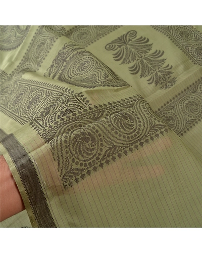 Sanskriti Vintage Olive Green Sarees Pure Silk Woven Animal Sari Craft Fabric, PS-61183-Olive Green-Woven Work-Pure Silk-5