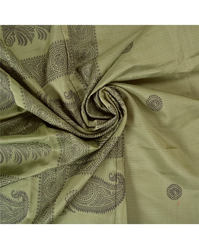 Sanskriti Vintage Olive Green Sarees Pure Silk Woven Animal Sari Craft Fabric, PS-61183-Olive Green-Woven Work-Pure Silk-7