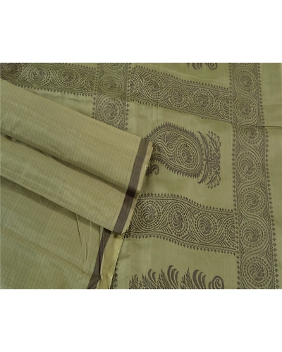 Sanskriti Vintage Olive Green Sarees Pure Silk Woven Animal Sari Craft Fabric, PS-61183-Olive Green-Woven Work-Pure Silk-8