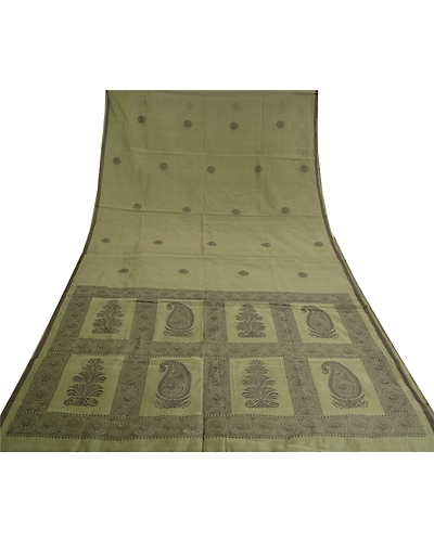 Sanskriti Vintage Olive Green Sarees Pure Silk Woven Animal Sari Craft Fabric, PS-61183-Olive Green-Woven Work-Pure Silk-9