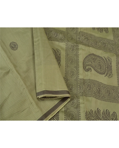Sanskriti Vintage Olive Green Sarees Pure Silk Woven Animal Sari Craft Fabric, PS-61183-Olive Green-Woven Work-Pure Silk-10