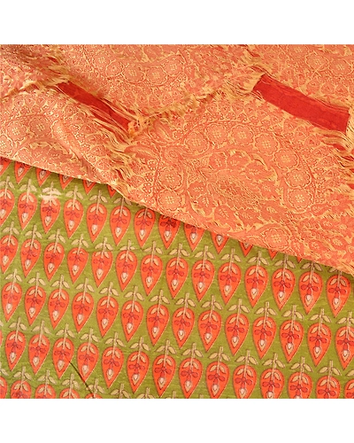 Sanskriti Vintage Green Sarees 100% Pure Silk Woven Printed Sari Craft Fabric, PS-61185-Green &amp; Orange-Woven Work-Pure Silk-3