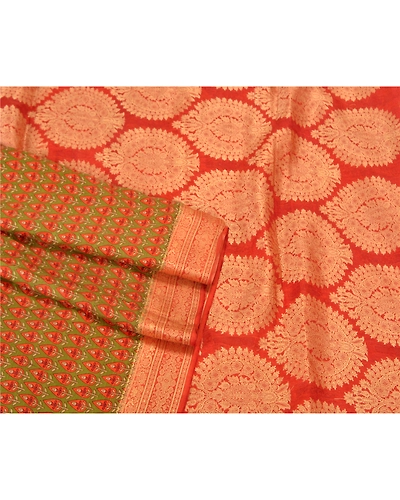 Sanskriti Vintage Green Sarees 100% Pure Silk Woven Printed Sari Craft Fabric, PS-61185-Green &amp; Orange-Woven Work-Pure Silk-8