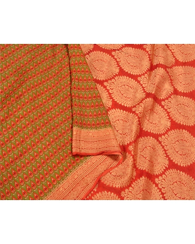 Sanskriti Vintage Green Sarees 100% Pure Silk Woven Printed Sari Craft Fabric, PS-61185-Green &amp; Orange-Woven Work-Pure Silk-10