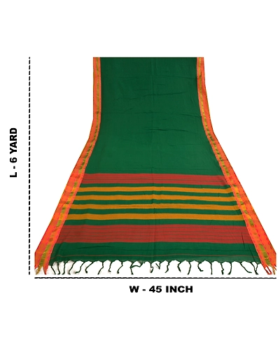 Sanskriti Vintage Green Sarees 100% Pure Cotton Woven Premium Sari Craft Fabric, PS-61194-Green-Woven Work-Pure Cotton-1