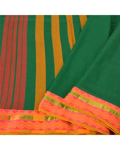 Sanskriti Vintage Green Sarees 100% Pure Cotton Woven Premium Sari Craft Fabric, PS-61194-Green-Woven Work-Pure Cotton-2