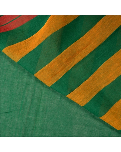 Sanskriti Vintage Green Sarees 100% Pure Cotton Woven Premium Sari Craft Fabric, PS-61194-Green-Woven Work-Pure Cotton-3