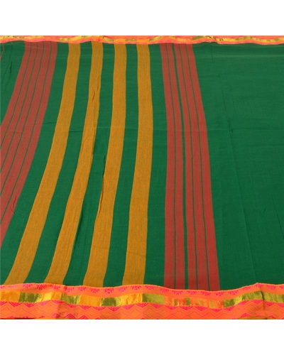 Sanskriti Vintage Green Sarees 100% Pure Cotton Woven Premium Sari Craft Fabric, PS-61194-Green-Woven Work-Pure Cotton-4