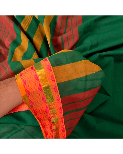 Sanskriti Vintage Green Sarees 100% Pure Cotton Woven Premium Sari Craft Fabric, PS-61194-Green-Woven Work-Pure Cotton-5
