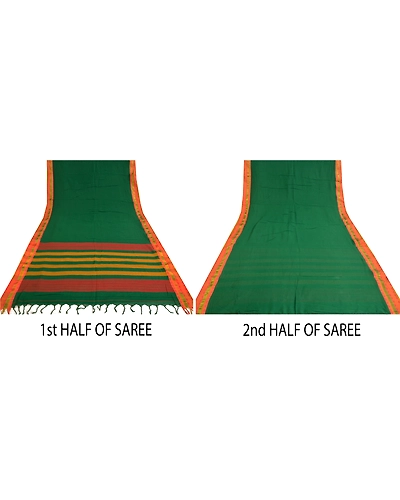Sanskriti Vintage Green Sarees 100% Pure Cotton Woven Premium Sari Craft Fabric, PS-61194-Green-Woven Work-Pure Cotton-6